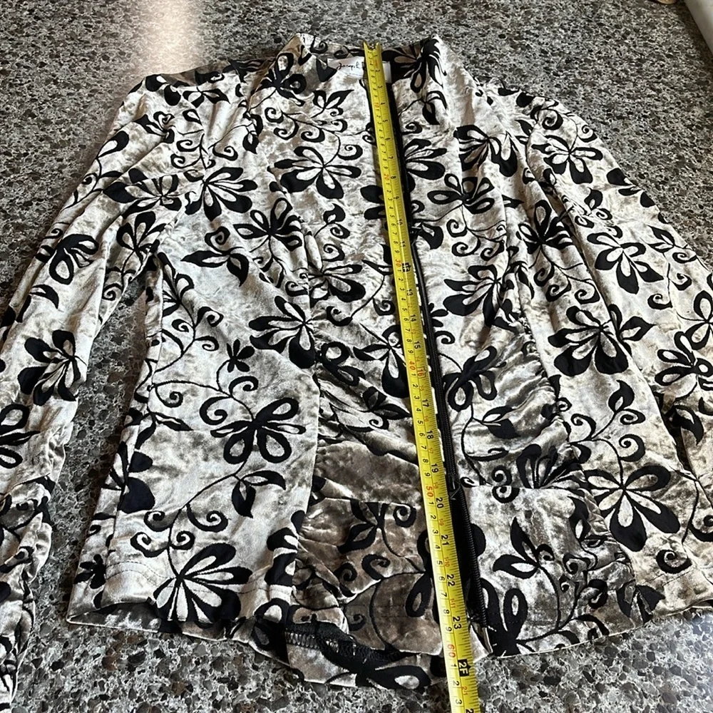 Velvet‎ Burnout Joseph Ribkoff Women's Floral Zip-Up Jacket Sz 10 Black & Silver